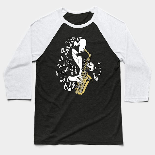 Jazz musician with saxophone Baseball T-Shirt by Foxxy Merch